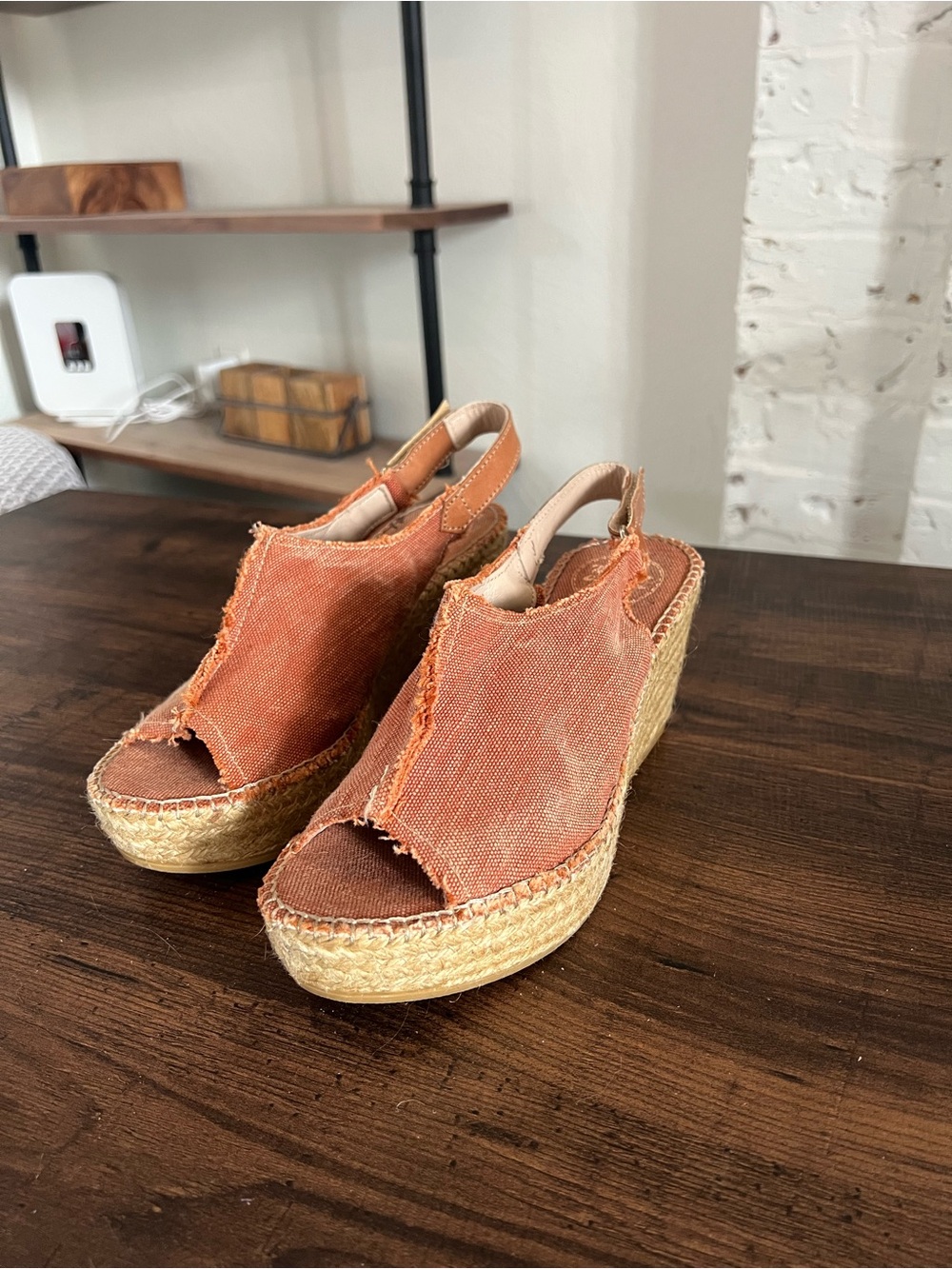 Women’s Orange Canvas Espadrille Wedge Slingbacks